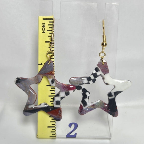 Multicolor Star-Shaped Earrings - Picture 2 of 2